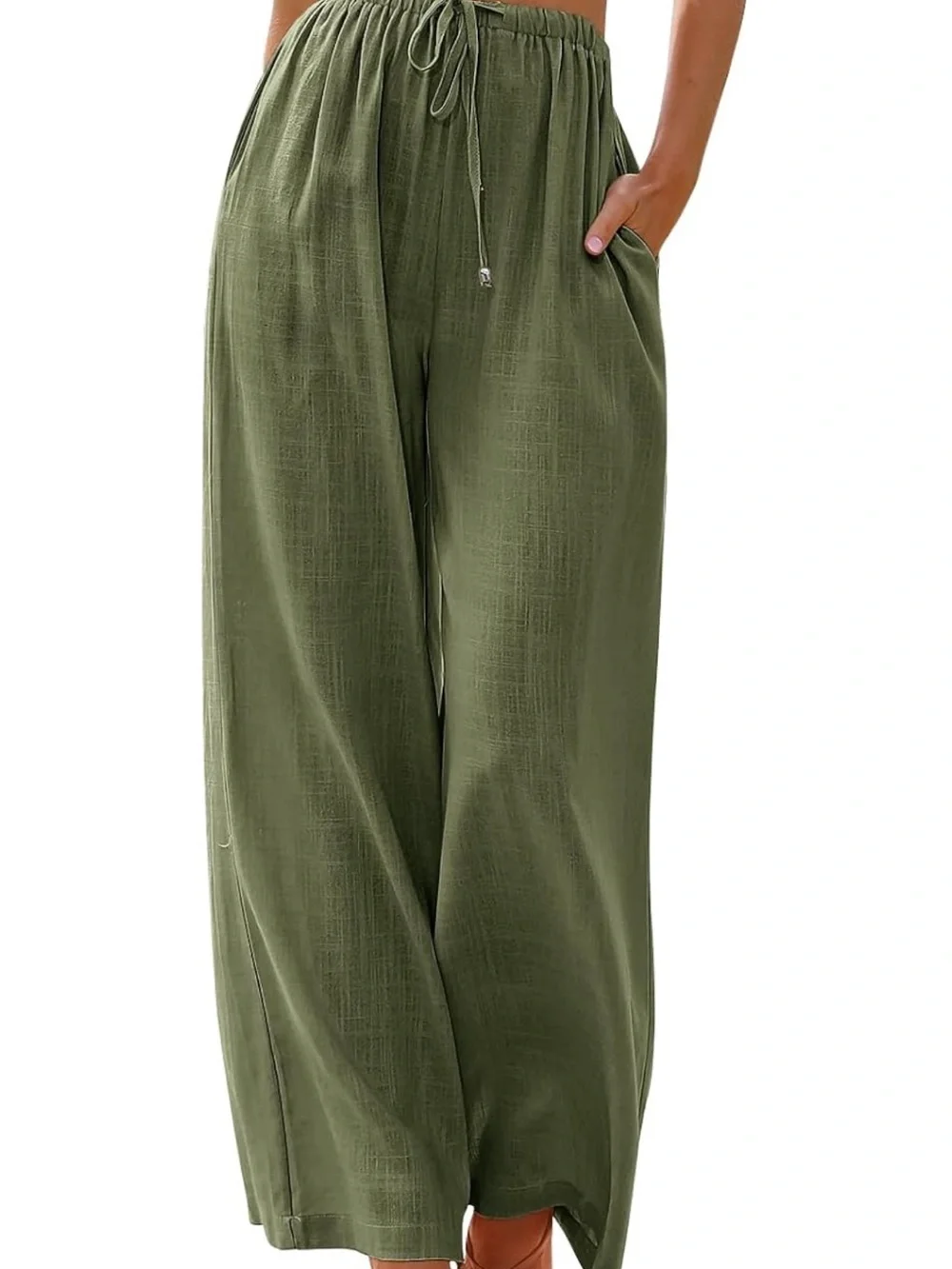 Women’s Olive Green Casual linen Drawstring Pants